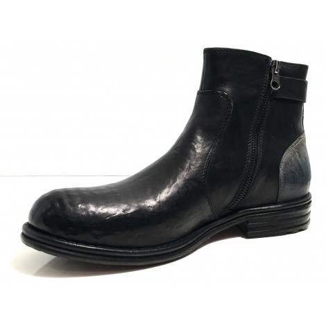 Scarpe uomo Lorenzi stivaletto pelle burrattata nero blu hand made U17LO04