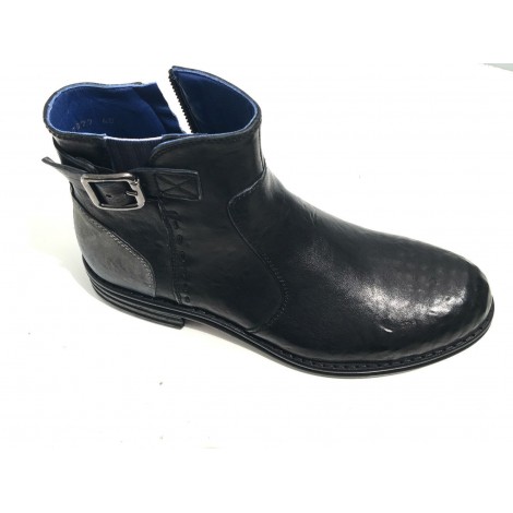 Scarpe uomo Lorenzi stivaletto pelle burrattata nero blu hand made U17LO04