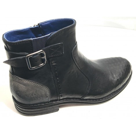 Scarpe uomo Lorenzi stivaletto pelle burrattata nero blu hand made U17LO04