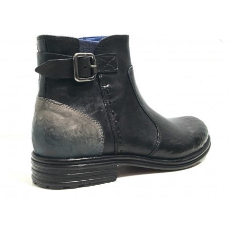 Scarpe uomo Lorenzi stivaletto pelle burrattata nero blu hand made U17LO04