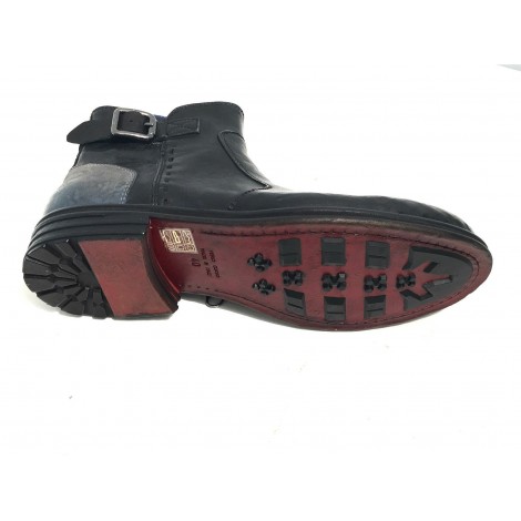 Scarpe uomo Lorenzi stivaletto pelle burrattata nero blu hand made U17LO04