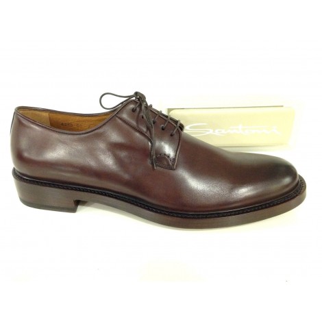 SCARPE UOMO SANTONI DERBY MARRONE  MORO PUNTA TONDA FATTE A MANO 11
