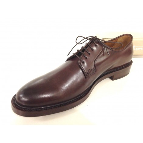 SCARPE UOMO SANTONI DERBY MARRONE  MORO PUNTA TONDA FATTE A MANO 11