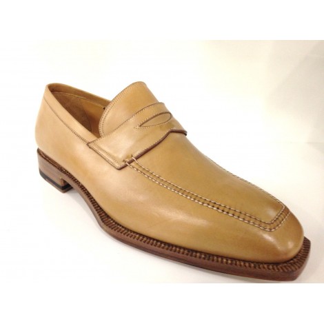 SCARPE UOMO SANTONI MOCASSINO SFILATO BEIGE MALAGA  fatto mano s 66
