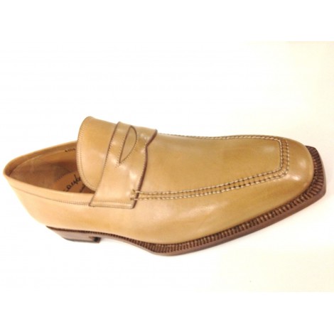 SCARPE UOMO SANTONI MOCASSINO SFILATO BEIGE MALAGA  fatto mano s 66