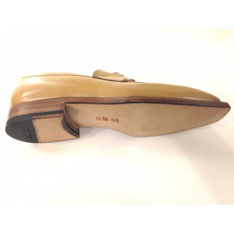 SCARPE UOMO SANTONI MOCASSINO SFILATO BEIGE MALAGA  fatto mano s 66