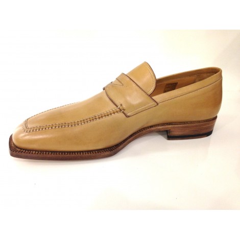 SCARPE UOMO SANTONI MOCASSINO SFILATO BEIGE MALAGA  fatto mano s 66