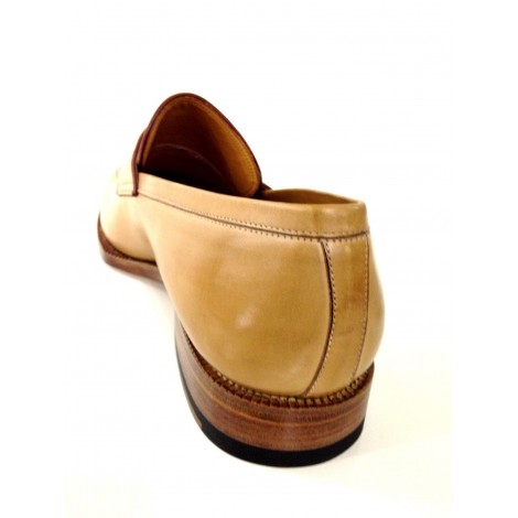 SCARPE UOMO SANTONI MOCASSINO SFILATO BEIGE MALAGA  fatto mano s 66