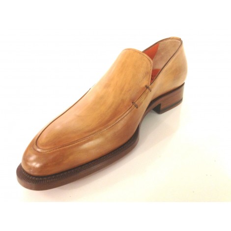 SCARPE UOMO SANTONI MOCASSINO SFILATO MARRONE  MANGO ANTICATO   FATTA MANO 55