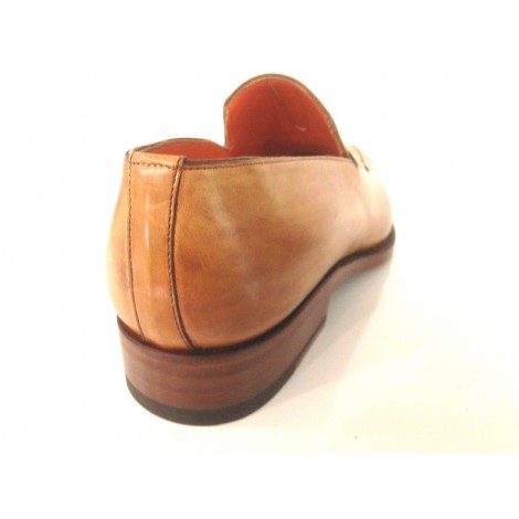 SCARPE UOMO SANTONI MOCASSINO SFILATO MARRONE  MANGO ANTICATO   FATTA MANO 55