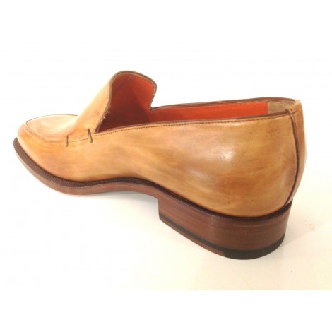 SCARPE UOMO SANTONI MOCASSINO SFILATO MARRONE  MANGO ANTICATO   FATTA MANO 55