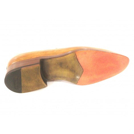 SCARPE UOMO SANTONI MOCASSINO SFILATO MARRONE  MANGO ANTICATO   FATTA MANO 55