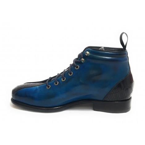 Scarpe uomo Harris polacchino blu cobalto/marrone fondo calcetto U17HA129