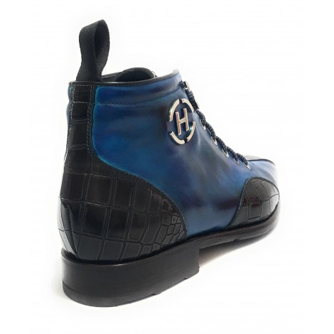 Scarpe uomo Harris polacchino blu cobalto/marrone fondo calcetto U17HA129