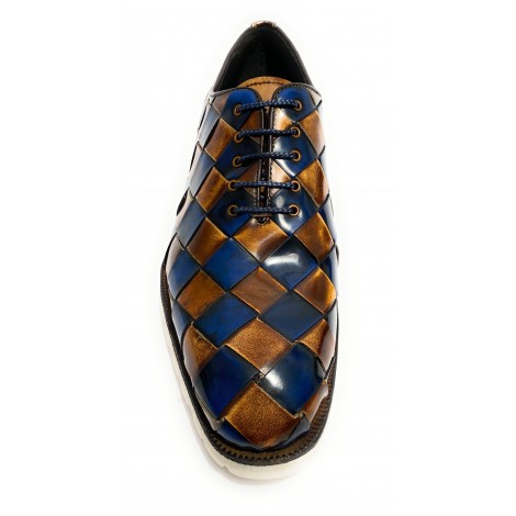 Scarpe uomo Harris francesine pelle shade blu e lino   U17HA144