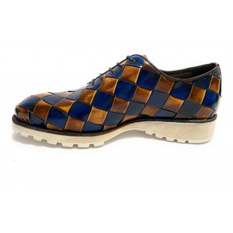 Scarpe uomo Harris francesine pelle shade blu e lino   U17HA144