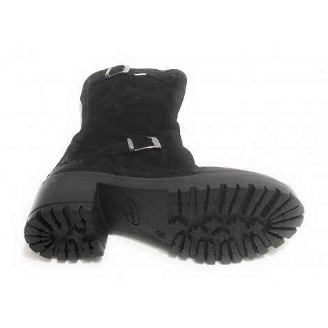 Scarpe donna Elite stivale biker fondo carrarmato pelle scamosciata nero D21EL02