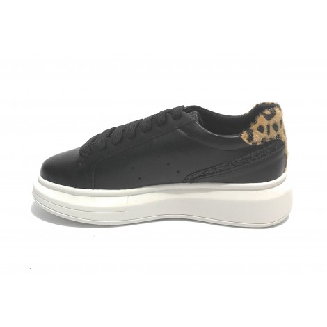 Scarpe donna sneaker con zeppa Gold&gold ecopelle nero/ leopard D21GG09