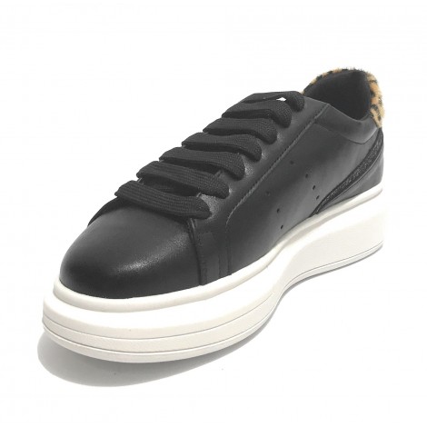 Scarpe donna sneaker con zeppa Gold&gold ecopelle nero/ leopard D21GG09