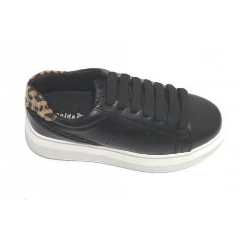 Scarpe donna sneaker con zeppa Gold&gold ecopelle nero/ leopard D21GG09