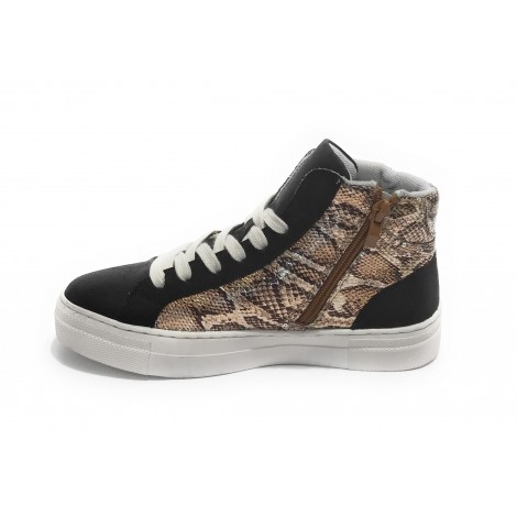 Scarpe donna sneaker alto Gold&gold ecosuede nero/ animalier bronzo D21GG10
