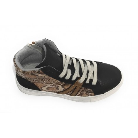 Scarpe donna sneaker alto Gold&gold ecosuede nero/ animalier bronzo D21GG10