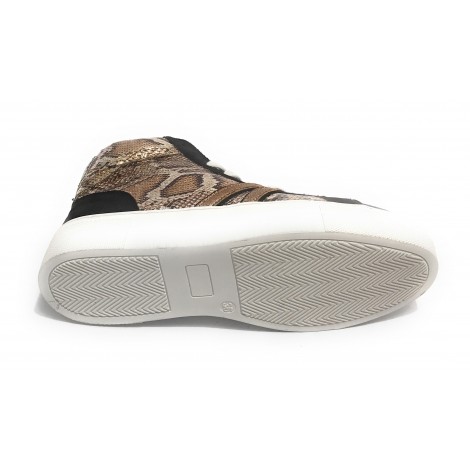 Scarpe donna sneaker alto Gold&gold ecosuede nero/ animalier bronzo D21GG10