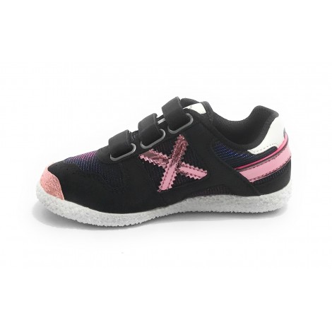 Scarpe bambino Munich sneaker con strap Mini Goal in suede nero/ tessuto Z21MU09