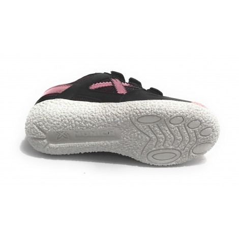 Scarpe bambino Munich sneaker con strap Mini Goal in suede nero/ tessuto Z21MU09
