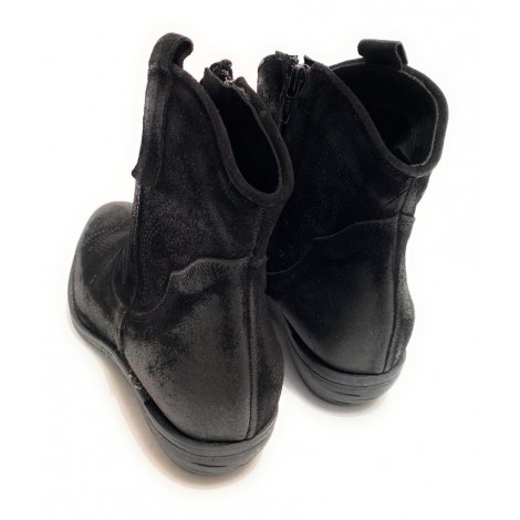 Scarpe donna Elite stivaletto texano ricamato in pelle di vitello nero scamosciato D21EL11