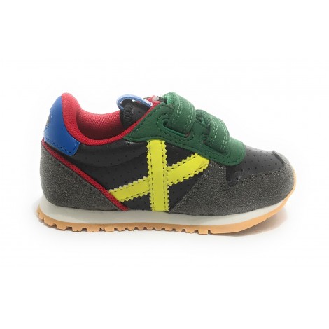 Scarpe bambino Munich Baby Massana sneaker con strap in suede grigio/ multicolor Z21MU13