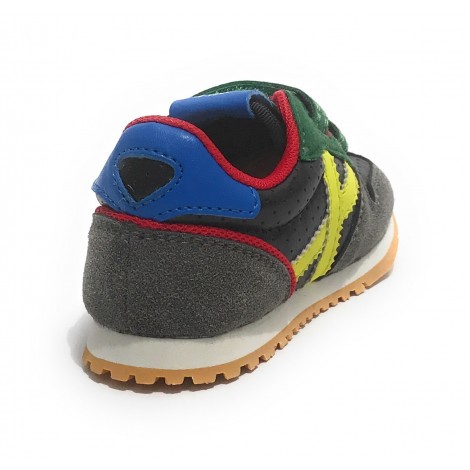 Scarpe bambino Munich Baby Massana sneaker con strap in suede grigio/ multicolor Z21MU13