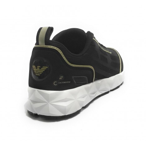 Sneaker running EA7 Emporio Armani  ecosuede/ mesh black/ gold X8X033 US21EA08