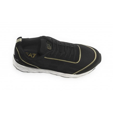 Sneaker running EA7 Emporio Armani  ecosuede/ mesh black/ gold X8X033 US21EA08
