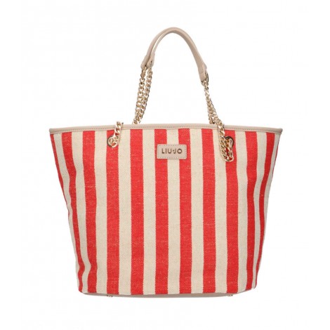 Borsa shopping Liu-jo tote XL Stupenda ecopelle/ tessuto red stripes BS21LJ93 AA1326