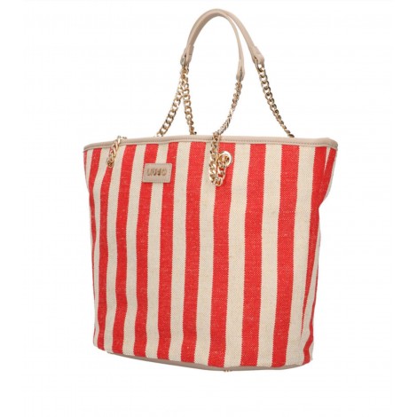 Borsa shopping Liu-jo tote XL Stupenda ecopelle/ tessuto red stripes BS21LJ93 AA1326