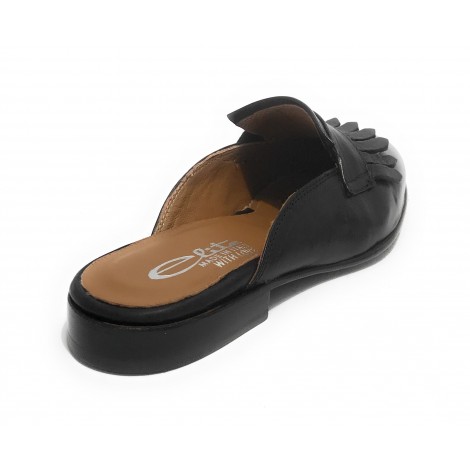Scarpe donna Elite sabot con frange in pelle colore nero DS21EL04