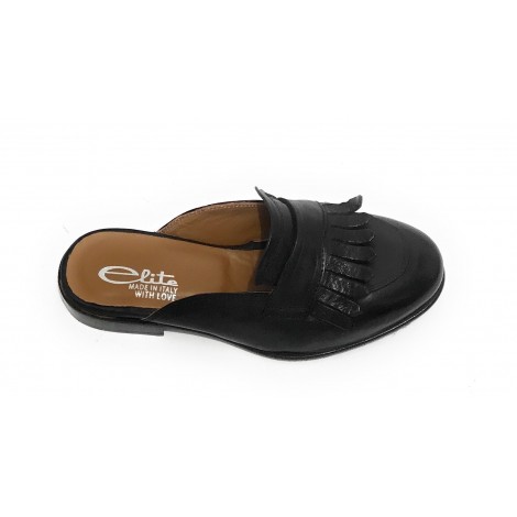 Scarpe donna Elite sabot con frange in pelle colore nero DS21EL04
