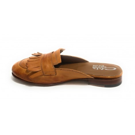 Scarpe donna Elite sabot con frange in pelle giallo senape DS21EL03