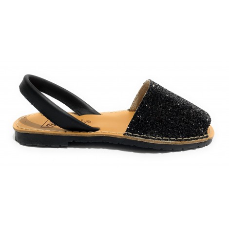 Sandalo donna minorchina Ska Shoes Ibiza in pelle nero/ glitter DS21SK02