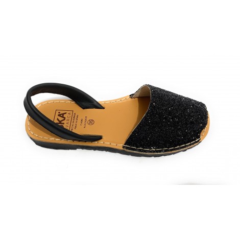 Sandalo donna minorchina Ska Shoes Ibiza in pelle nero/ glitter DS21SK02