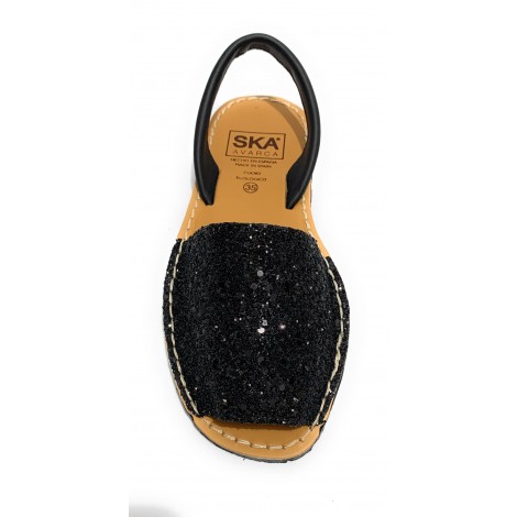 Sandalo donna minorchina Ska Shoes Ibiza in pelle nero/ glitter DS21SK02