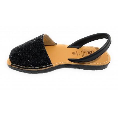 Sandalo donna minorchina Ska Shoes Ibiza in pelle nero/ glitter DS21SK02