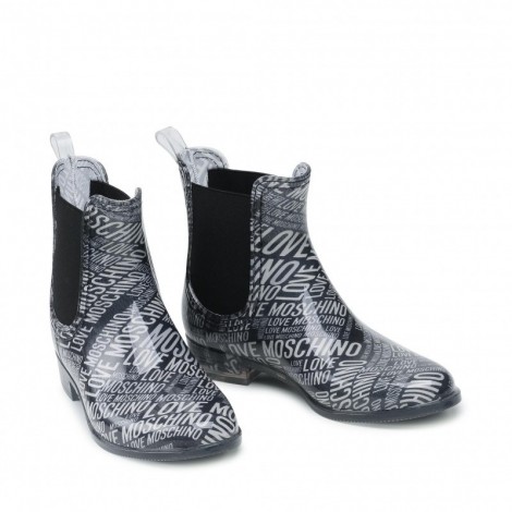 Scarpe donna Moschino stivaletto pioggia rainboot pvc trasparente multilogo D22MO04 JA21163