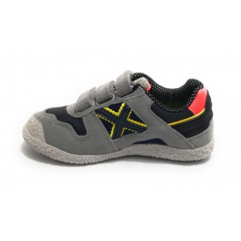 Scarpe bambino Munich sneaker con strap Mini Goal in suede/ tessuto grigio Z22MU07 1533