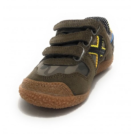 Scarpe bambino Munich sneaker con strap Mini Goal in suede verde army/ camo Z22MU09 1539