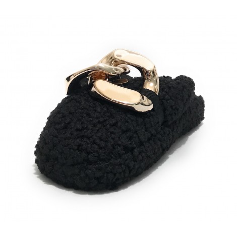 Scarpe donna Gold&gold pantofola in pelo sintetico sherpa nero D22GG04