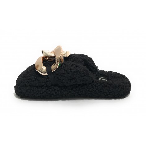 Scarpe donna Gold&gold pantofola in pelo sintetico sherpa nero D22GG04