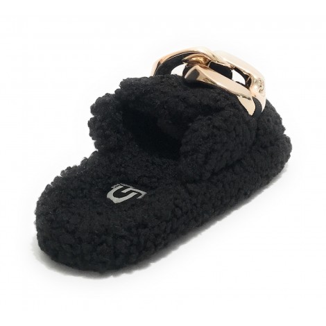 Scarpe donna Gold&gold pantofola in pelo sintetico sherpa nero D22GG04