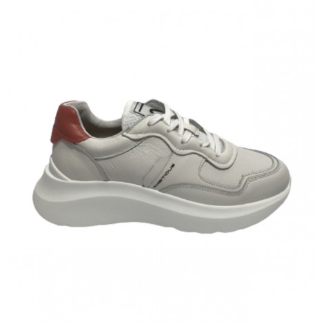 Scarpe donna Ambitious 12162W sneakers in pelle bianco / nude fondo alto DS22AM04